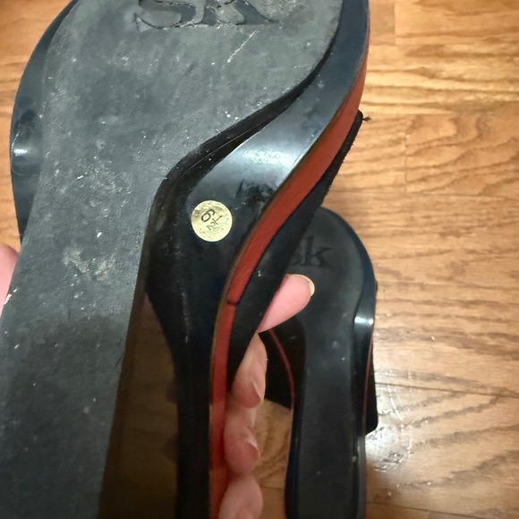 Stephane Kelian Red Black Suede Strap Slip On Wedge‎ Sandals Minimalist Shoes - Picture 12 of 12